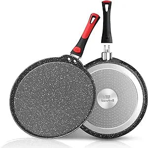 Innerwell Nonstick Comal Crepe Pan,Round griddle with Stone Cookware Non-stick Coating from German,Dishwasher Safe,11inch(Grey)