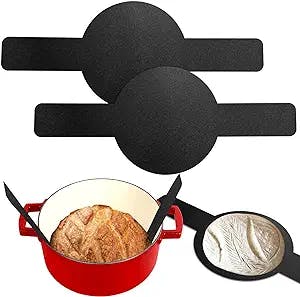 AIERSA 2Pcs Baking Mat for Dutch Oven Bread Baking, Reusable Non-stick Bread Sling, 6.3In Long Handle for Easy Transfer of Sourdough,Bread Making Tools and Supplies,Alternative to Silicone Baking Mat