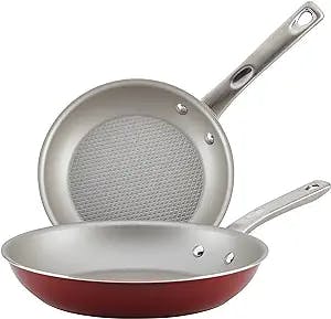 Ayesha Curry Home Collection Nonstick Frying Pan Set / Fry Pan Set / Skillet Set - 9.25 Inch and 11.5 Inch, Red