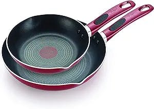 T-fal B039S264 Excite ProGlide Nonstick Thermo-Spot Heat Indicator Dishwasher Oven Safe 8 Inch and 10.5 Inch Fry Pan Cookware Set, 2-Piece, Rio Red