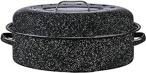 Granite Ware 15 lb. Capacity (18 in.) Covered Oval Roaster, Speckled Black Enamel on Steel