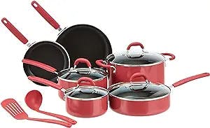 Cook Up a Storm with the Amazon Basics Aluminum NS 12pc Red Cookware Set!