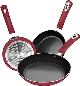 Utopia Kitchen Nonstick Frying Pan Set - 3 Piece Induction Bottom - 8 Inches, 9.5 Inches and 11 Inches (Red-Black)