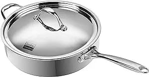 Cooks Standard 10.5 Inch 4 Quart Stainless Steel Saute Pan, Multi-Ply Clad Deep Fry Pan with Lid, Induction Cookware Pan, Versatile Stainless Steel Skillet Stay-Cool Handle, Dish Washer and Oven Safe