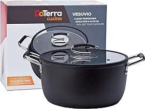 Professional 8 Quart Nonstick Dutch Oven with Glass Lid | Italian Made Ceramic Coated Dutch Oven Pot by DaTerra Cucina | Oven Safe Stock Pot for Bread Baking, Stews, Casseroles and More